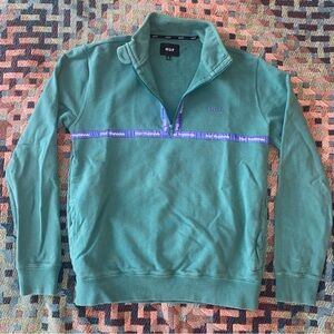 HUF Men's Teal Quarter Zip Sweatshirt Size Small